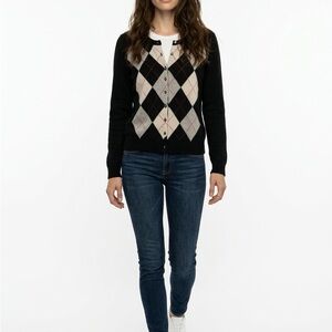 Apt-9 Cashmere Argyle Button-Up Cardigan Soft Knit Sweater Women's L Preppy